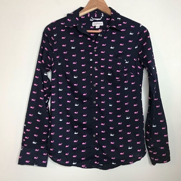 Merona Sz XS Print Whale Pink Shirt - Picture 1 of 5